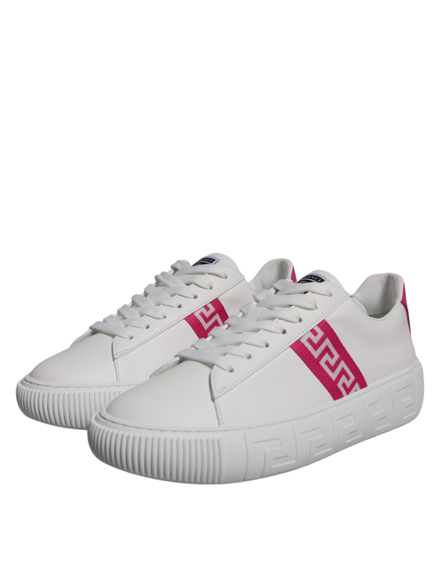 Versace Vita Rosa Greca Mönstrade Platå Låga Sneakers Skor