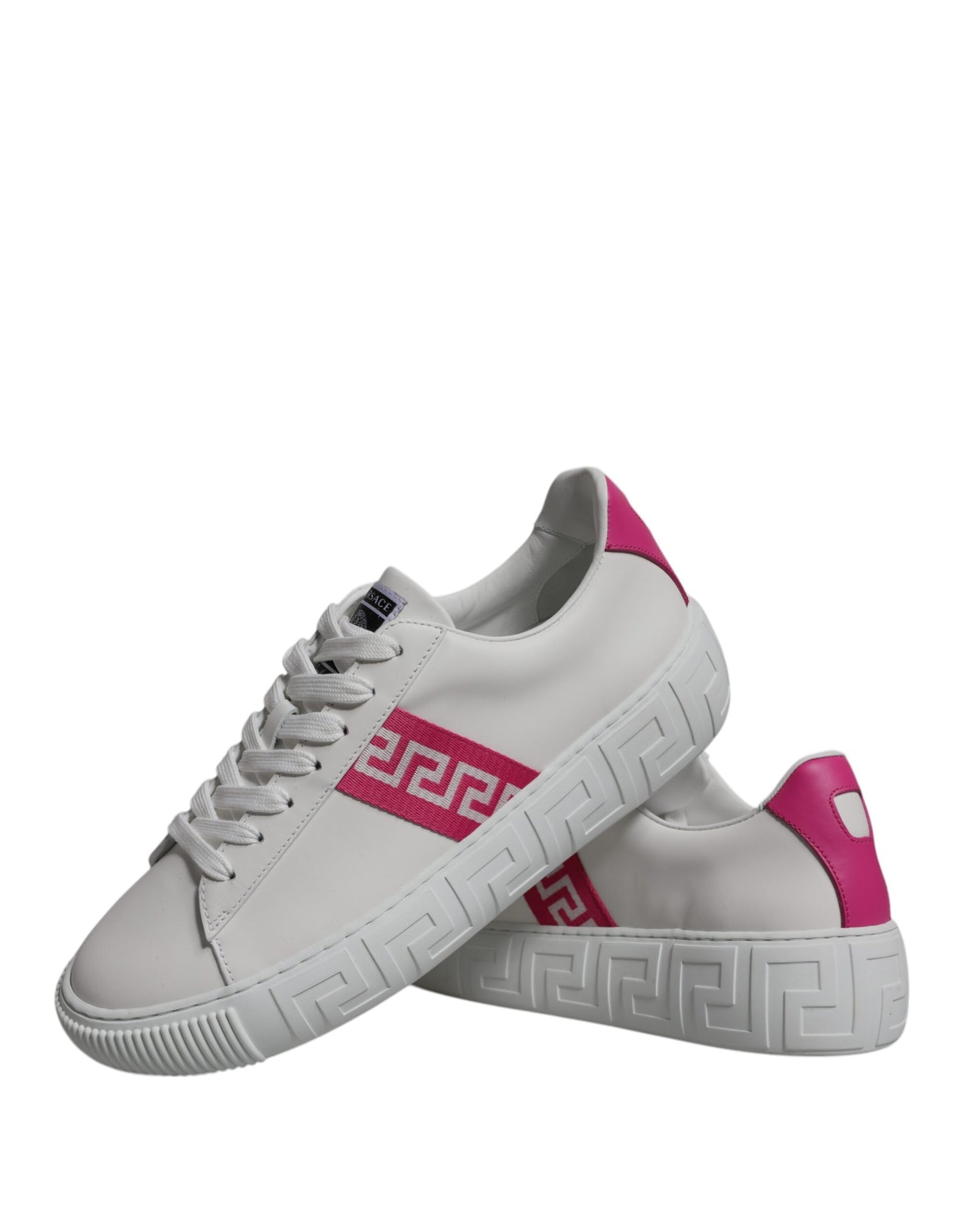 Versace Vita Rosa Greca Mönstrade Platå Låga Sneakers Skor