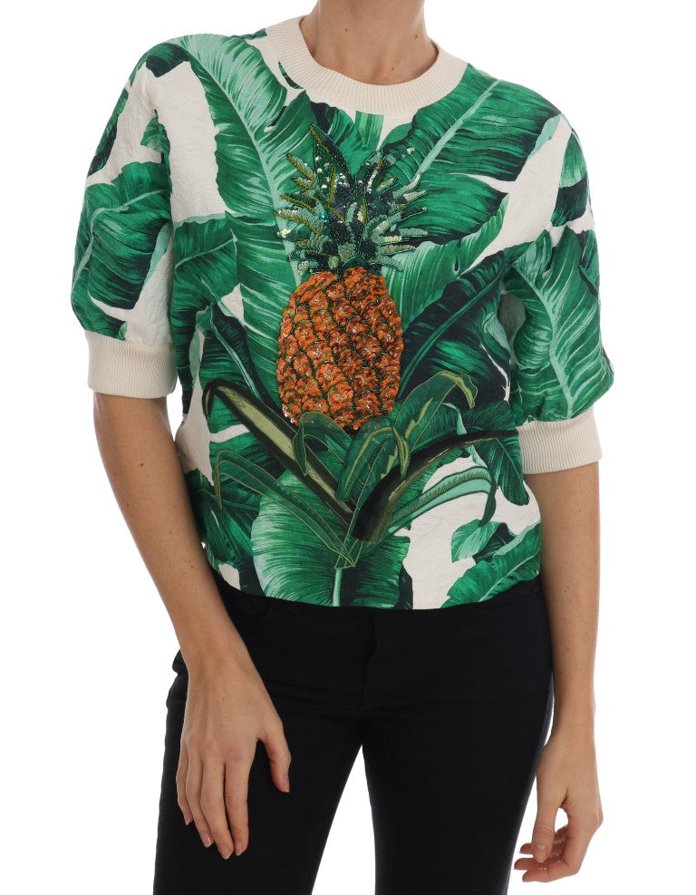 Dolce &amp; Gabbana Ananas Banan Paljetter Rundringad Tröja