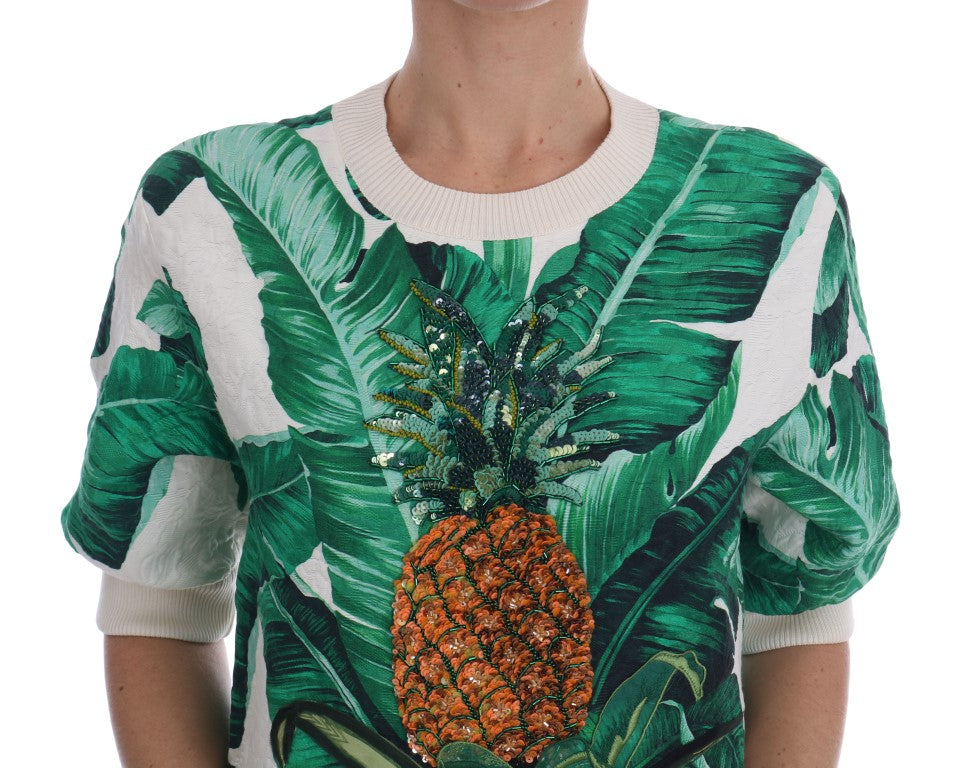 Dolce &amp; Gabbana Ananas Banan Paljetter Rundringad Tröja