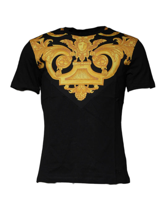 Versace svart t-shirt med Medusa-tryck och rund hals i bomull