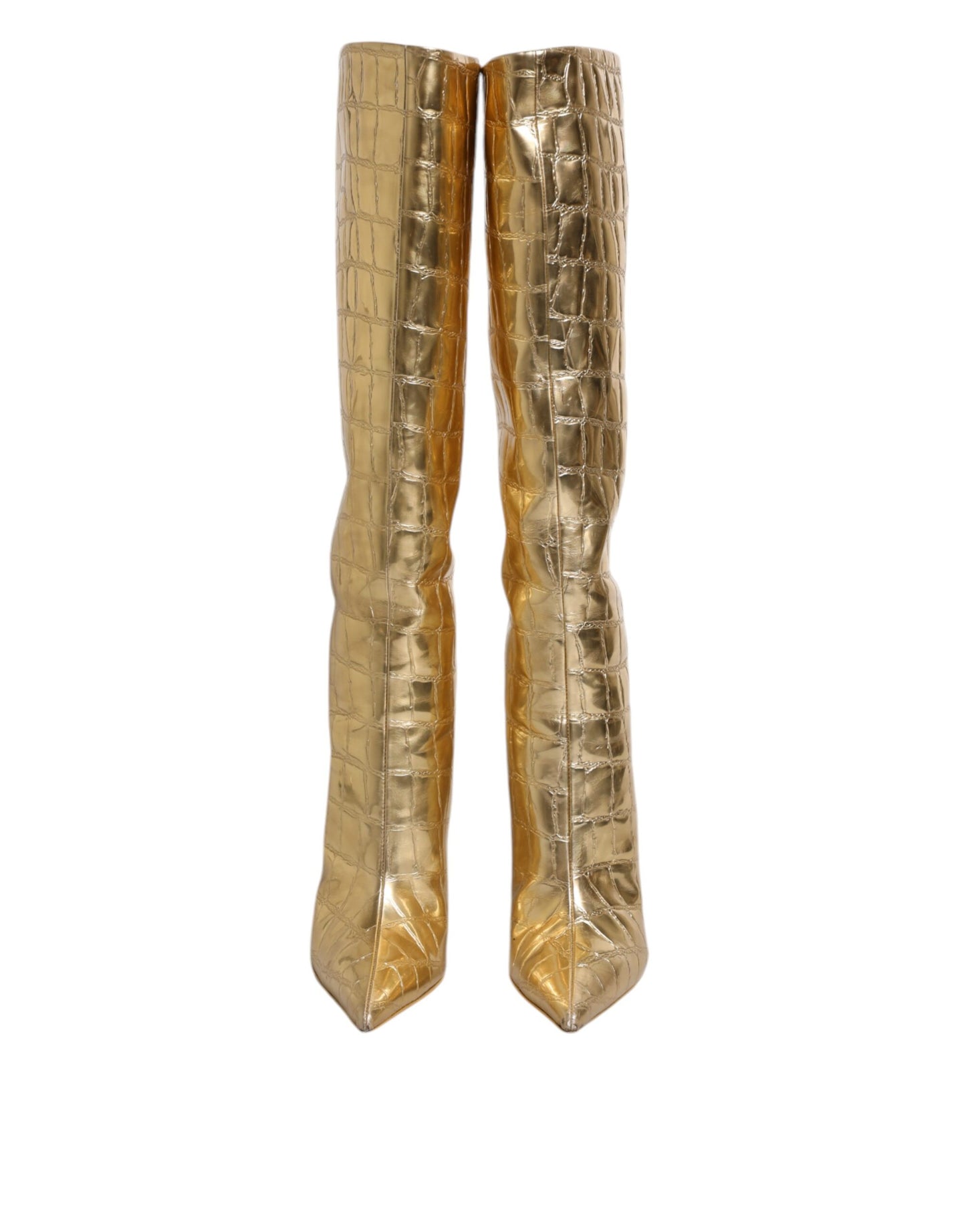 Dolce &amp; Gabbana Guldfärgade Läder Stilettklackar Höga Stövlar Skor