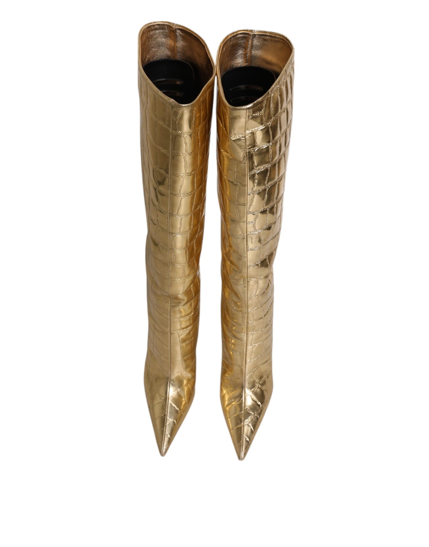 Dolce &amp; Gabbana Guldfärgade Läder Stilettklackar Höga Stövlar Skor
