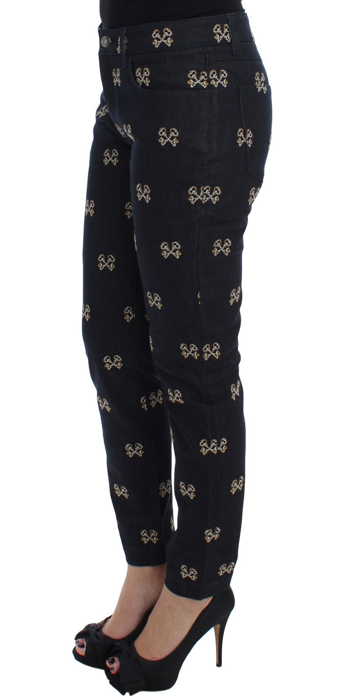 Dolce &amp; Gabbana Blue Key Broderad Slim Fit KATE Jeans