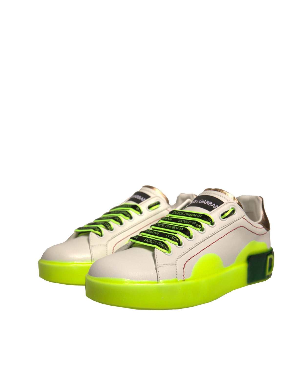 Dolce & Gabbana vita och gula Portofino sneakers i läder