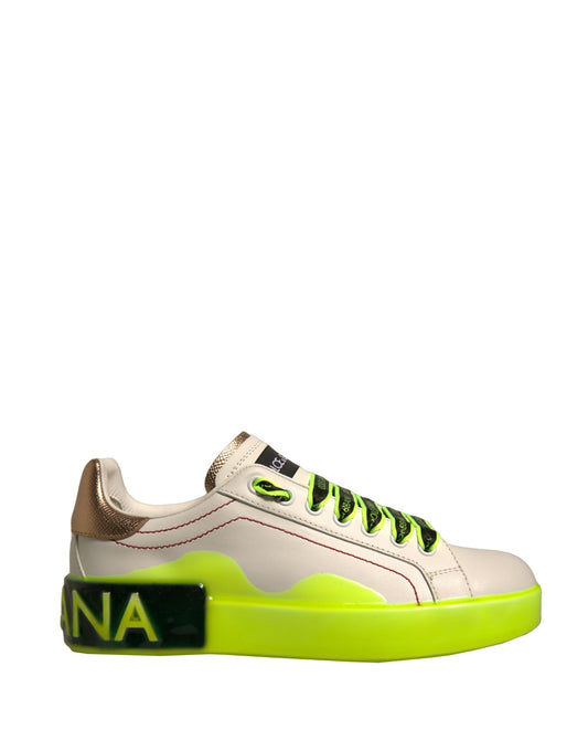 Dolce & Gabbana vita och gula Portofino sneakers i läder