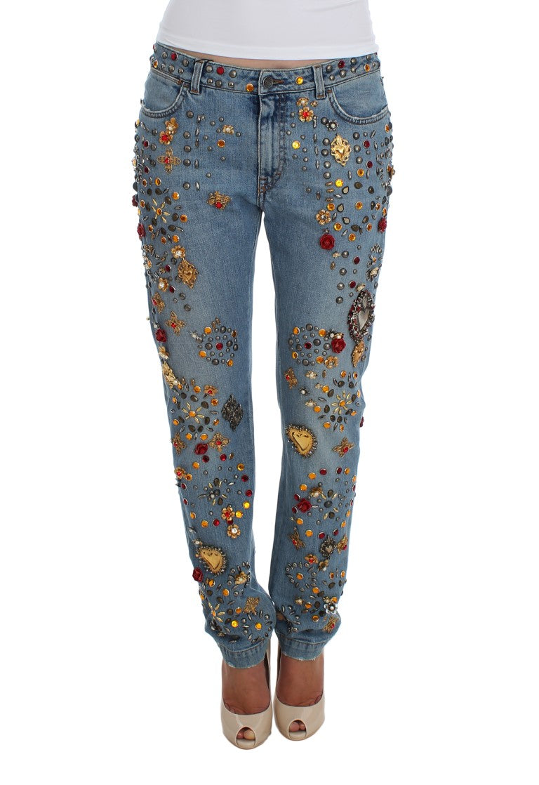 Dolce &amp; Gabbana Crystal Roses Hjärtutsmyckade Jeans