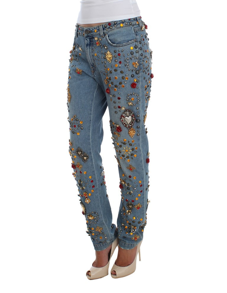 Dolce &amp; Gabbana Crystal Roses Hjärtutsmyckade Jeans