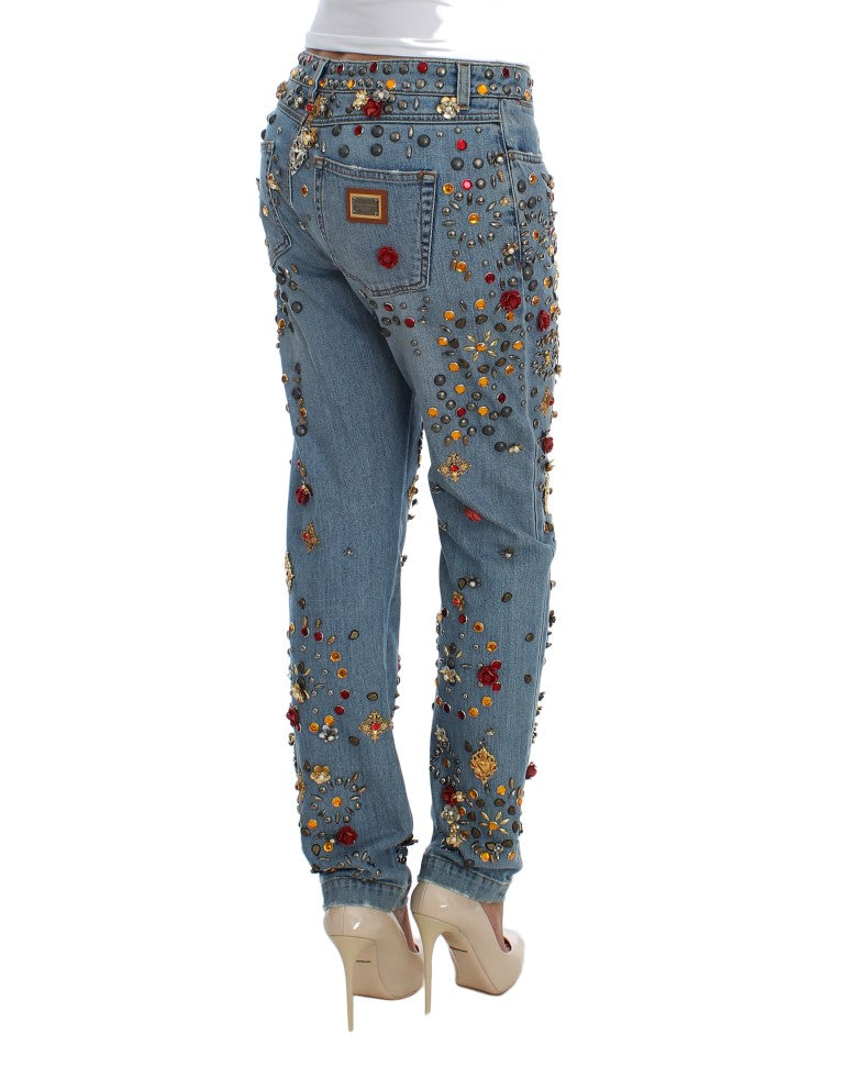 Dolce &amp; Gabbana Crystal Roses Hjärtutsmyckade Jeans