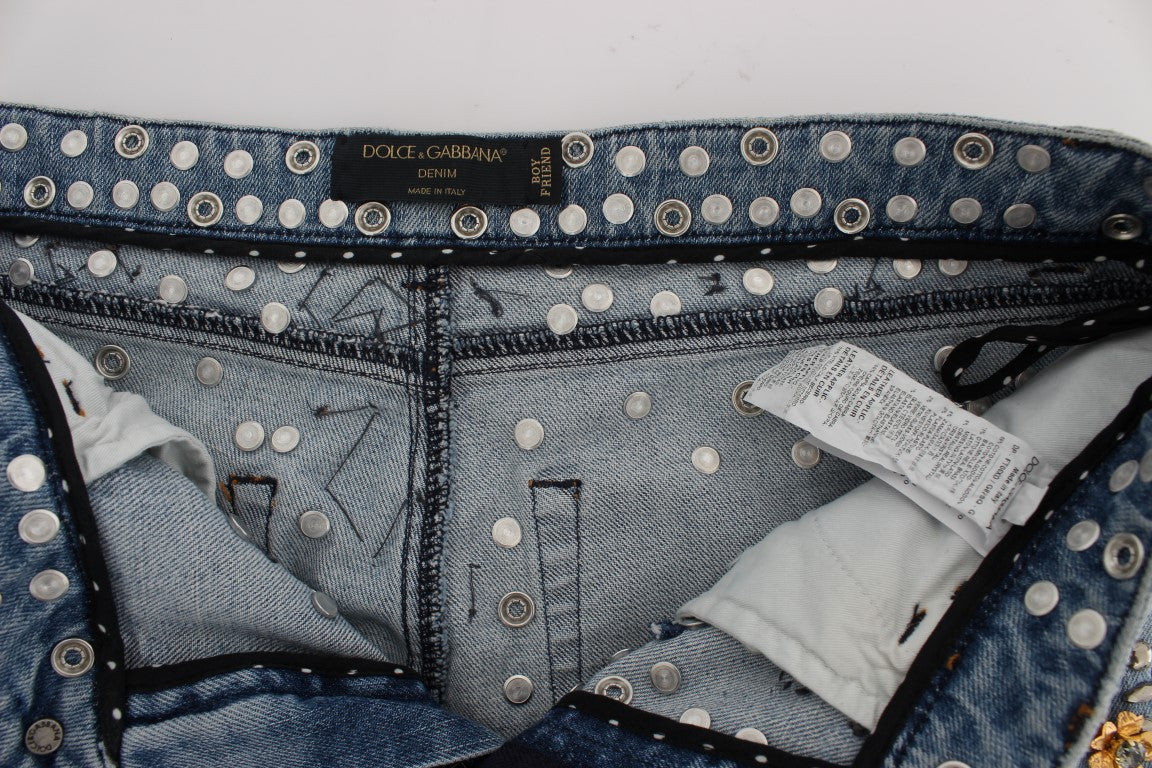 Dolce &amp; Gabbana Crystal Roses Hjärtutsmyckade Jeans
