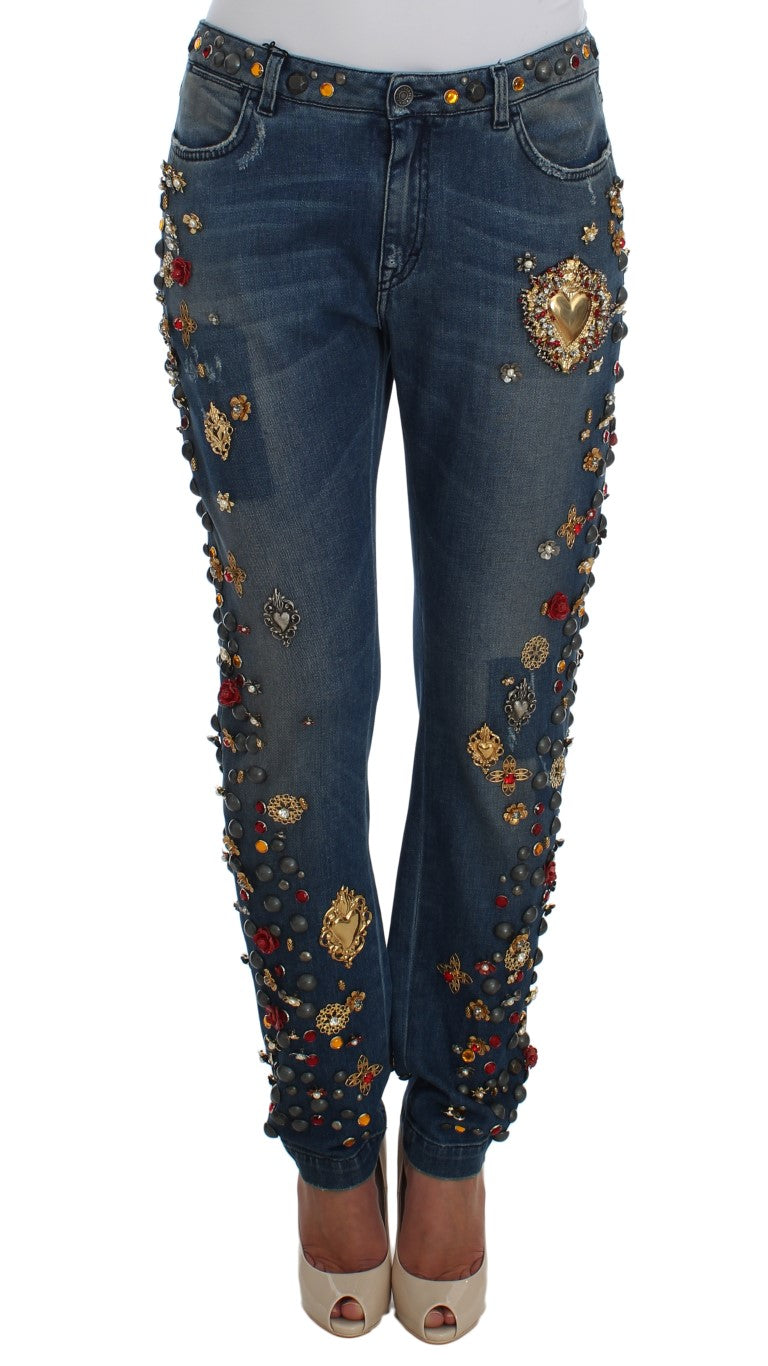 Dolce &amp; Gabbana Crystal Roses Hjärtutsmyckade Jeans