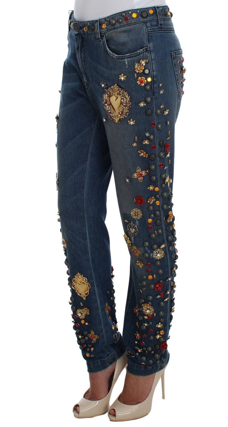 Dolce &amp; Gabbana Crystal Roses Hjärtutsmyckade Jeans