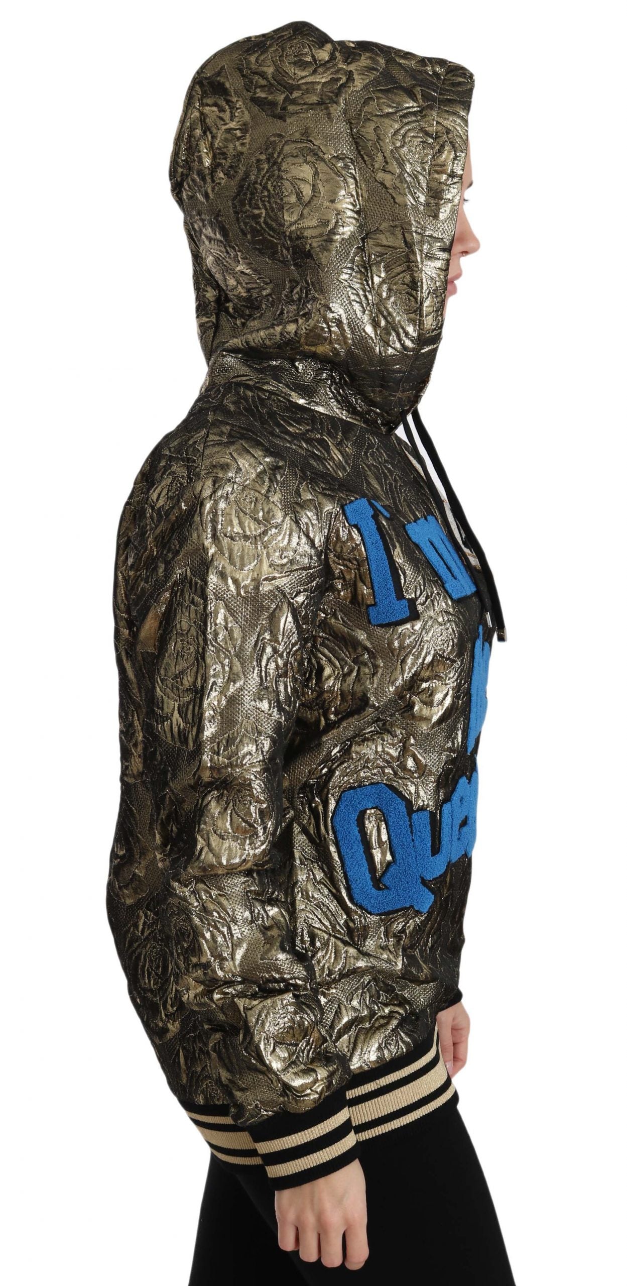 Dolce &amp; Gabbana Im The Queen Jaquard Guldfärgad Tröja med Huvtröja