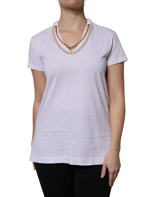 Dolce & Gabbana T-shirt med korta ärmar i bomull och vitt halsband