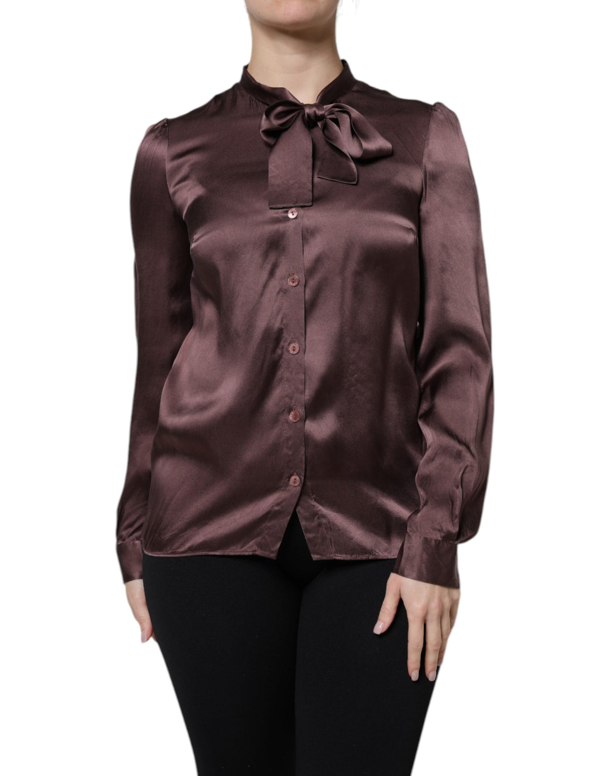 Dolce & Gabbana brun blus med ascot-krage och lång ärm