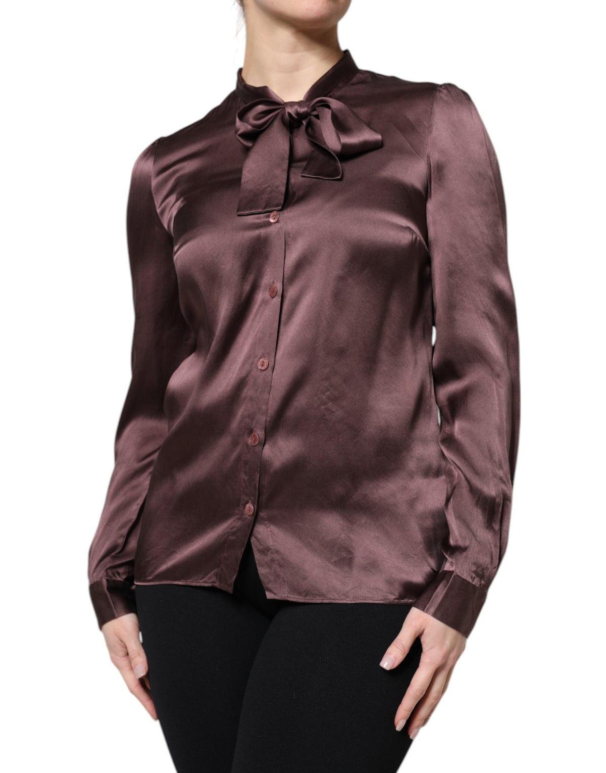 Dolce & Gabbana brun blus med ascot-krage och lång ärm