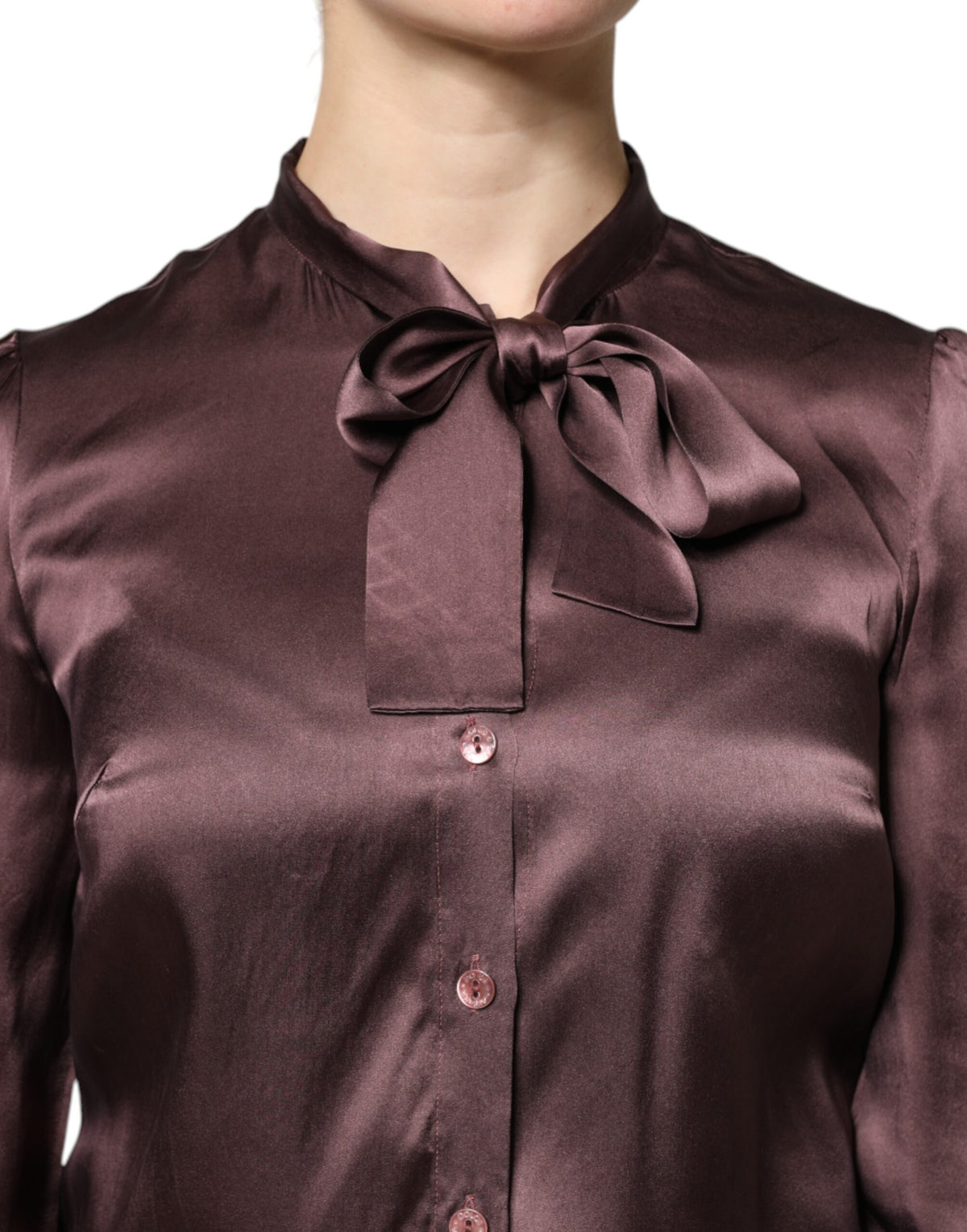Dolce & Gabbana brun blus med ascot-krage och lång ärm