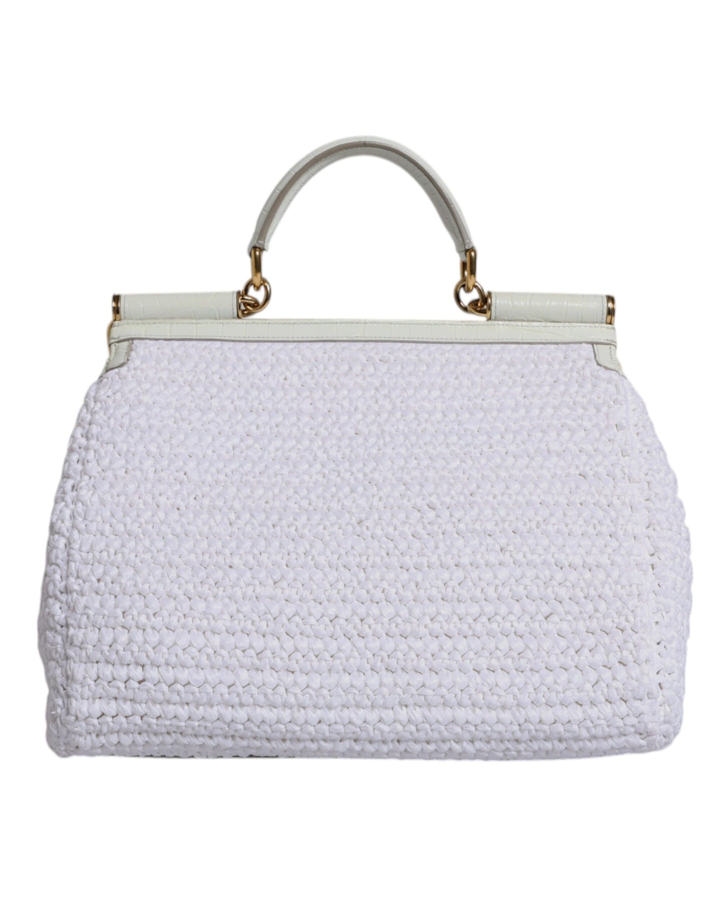 Dolce & Gabbana White Rafia Leather Top Handle Crossbody Bag