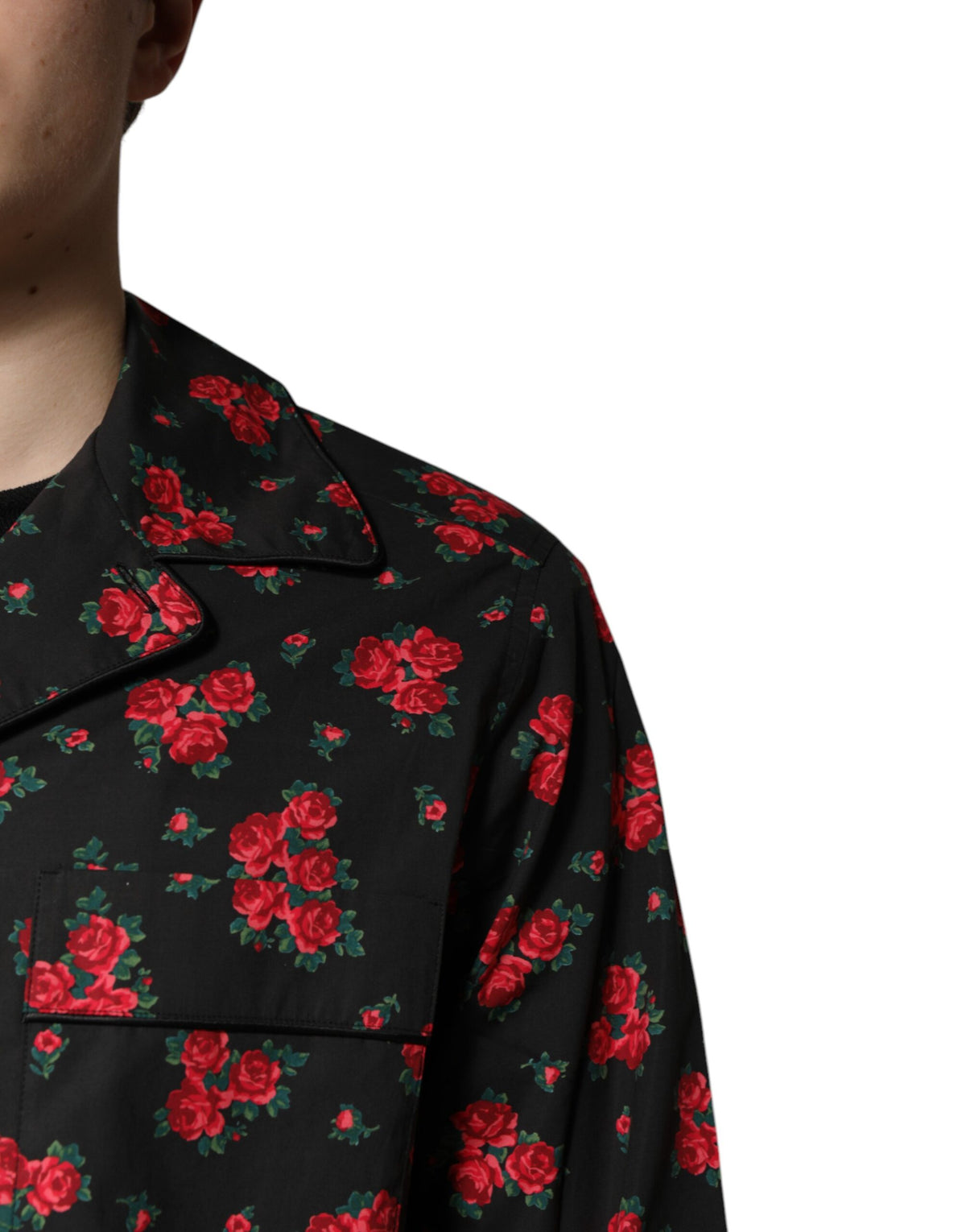 Dolce & Gabbana Black Floral Print Cotton Men Pajama Set Sleepwear