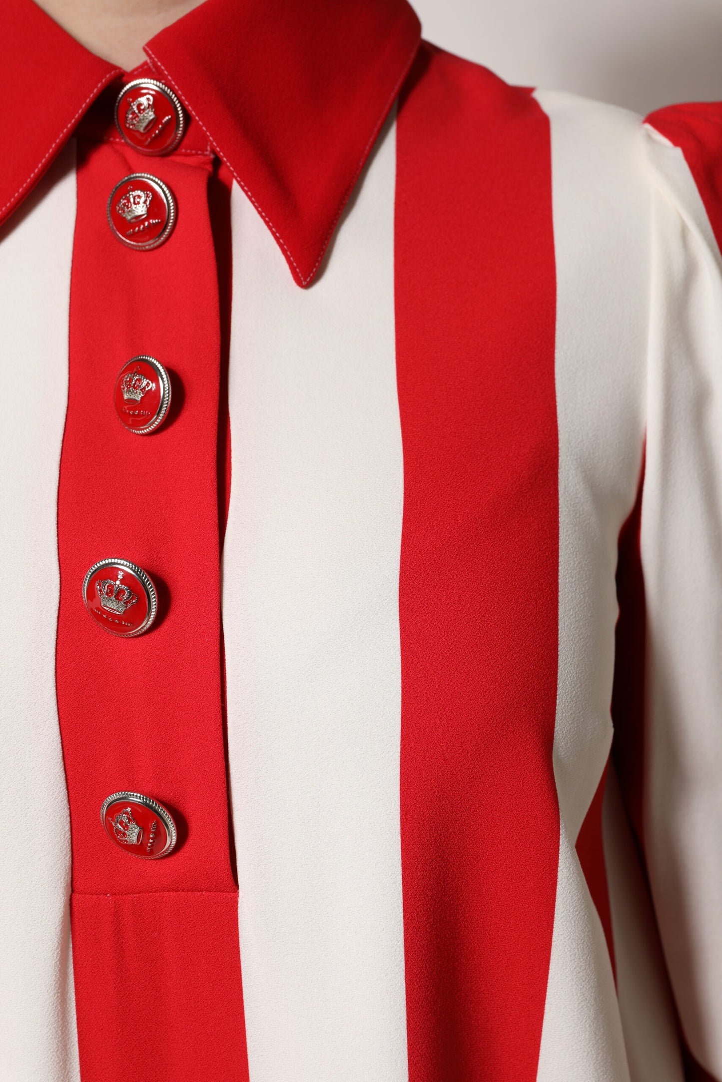 Dolce &amp; Gabbana Vit Röd Randig Långärmad Miniklänning