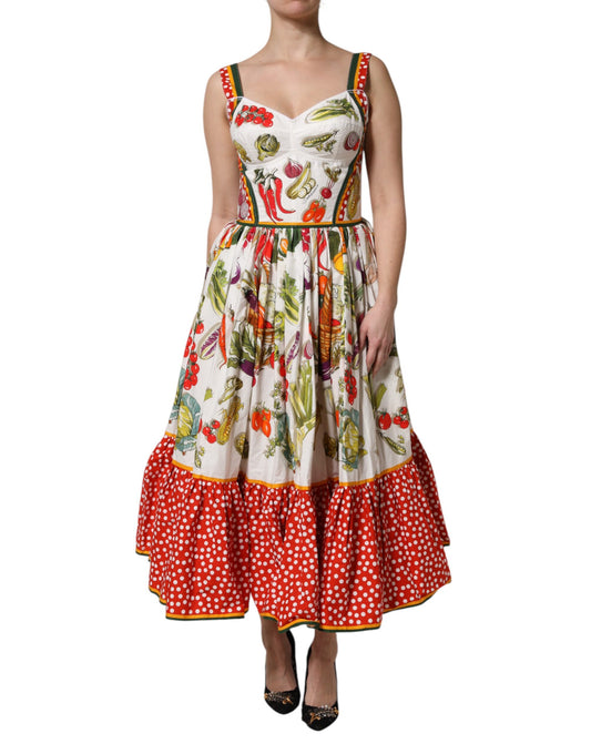Dolce & Gabbana vit ärmlös A-linjeformad klänning med grönsaksmönster