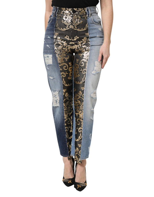 Dolce & Gabbana flerfärgade patchwork-jeans med hög midja