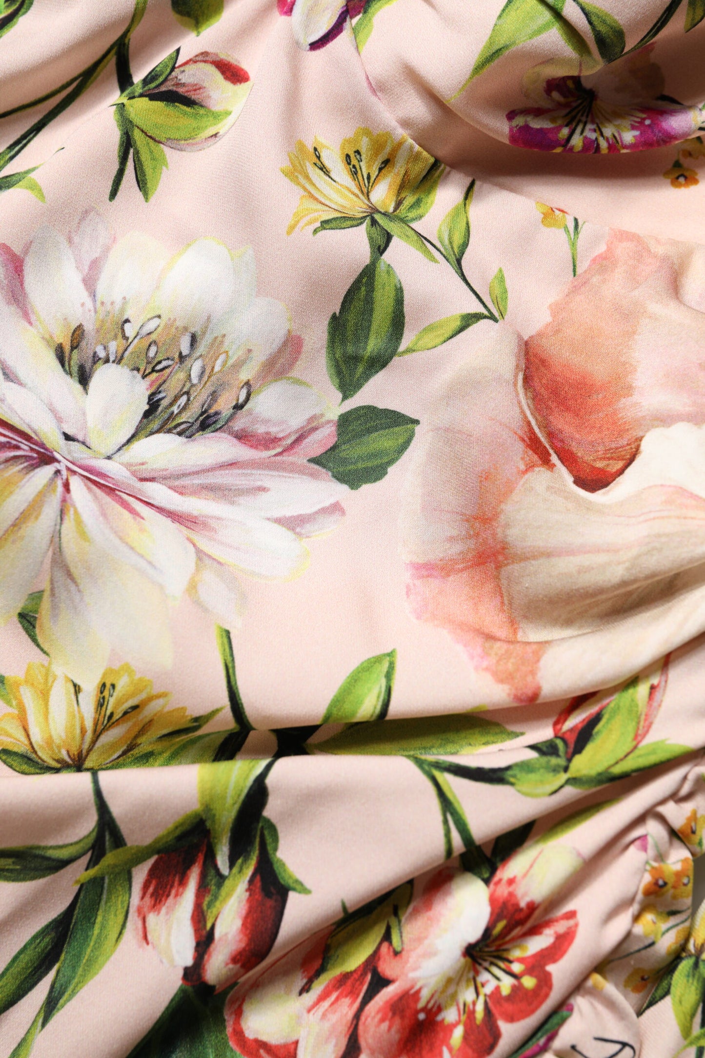 Dolce &amp; Gabbana Rosa Blommig Sidenklänning med Utsvängd Halsringning