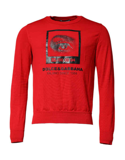 Dolce & Gabbana Red Eye Print Crew Neck Men Pullover Sweater