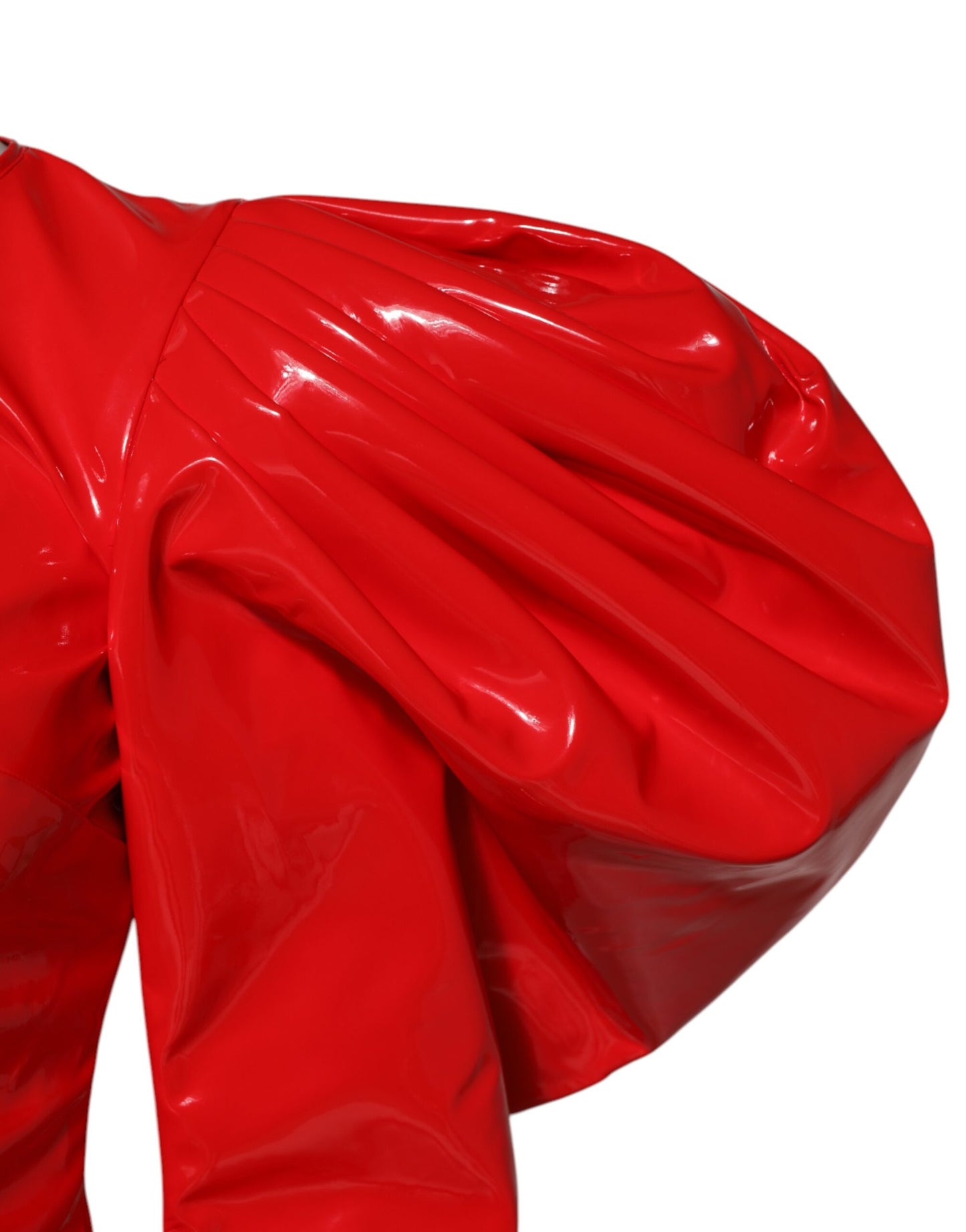 Dolce &amp; Gabbana Röd Lackskinnsklänning med Puffärmar