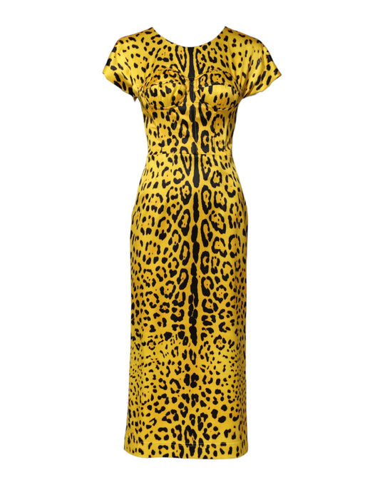 Dolce &amp; Gabbana Gul Polyester Leopard Midiklänning