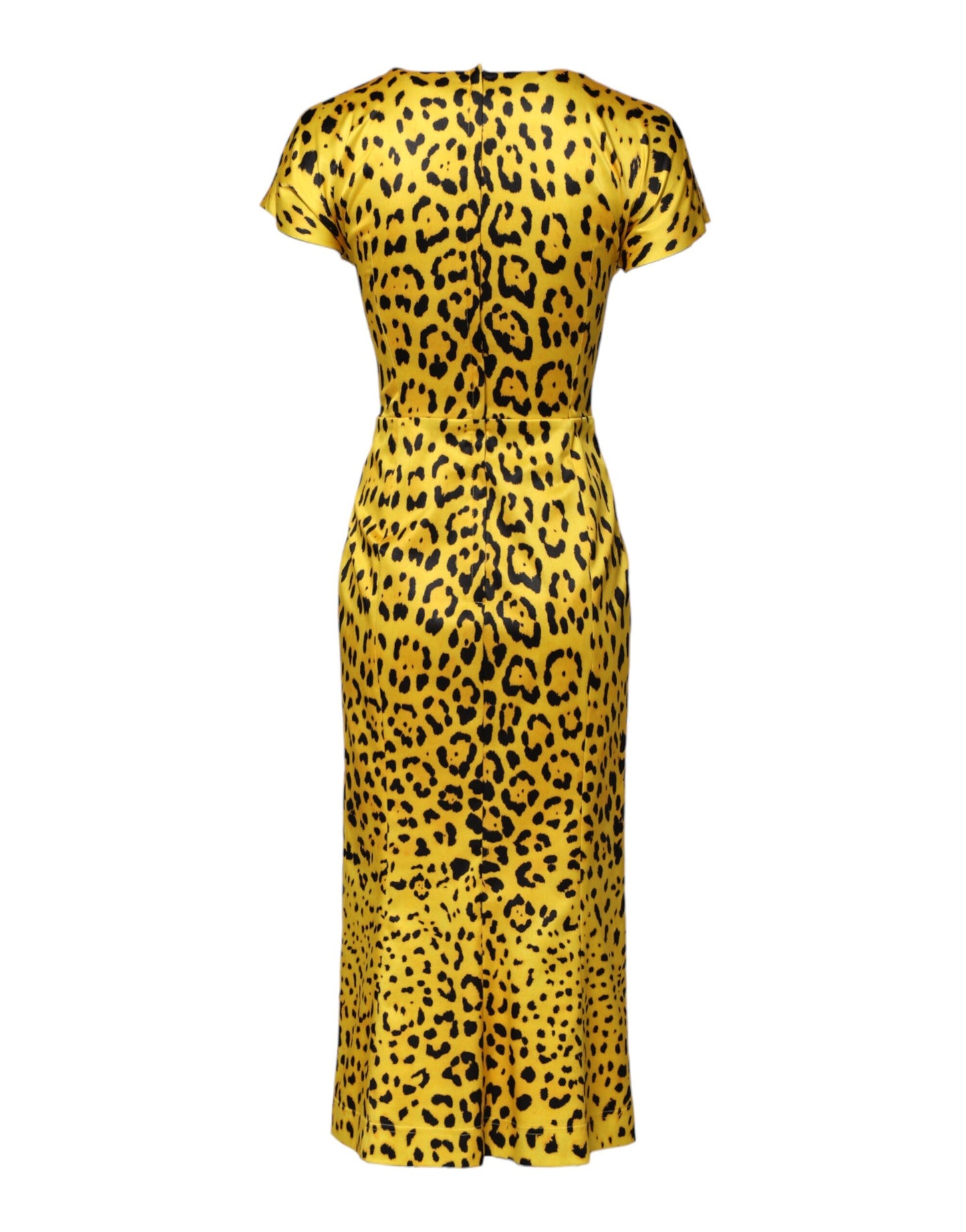 Dolce & Gabbana Yellow Polyester Leopard Midi Sheath Dress
