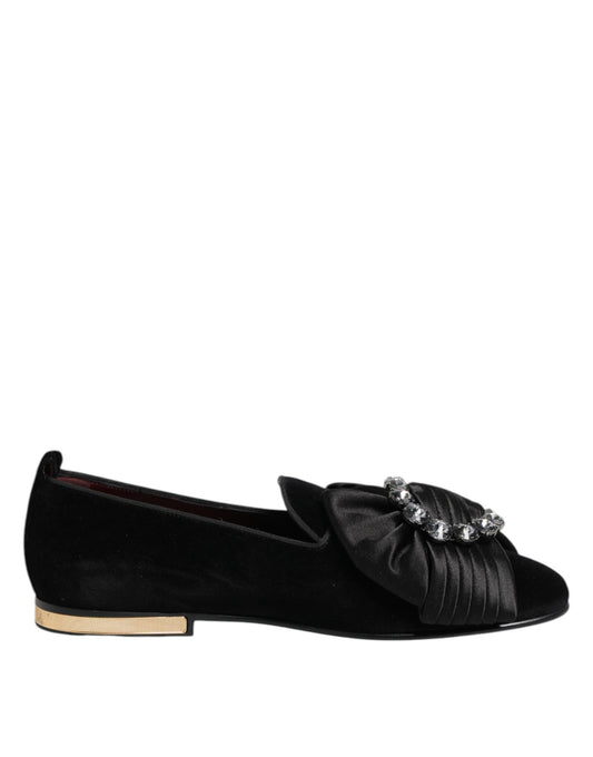 Dolce & Gabbana svarta VATICANO slip-on-skor med kristallrosett