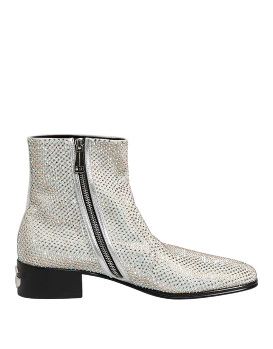 Dolce & Gabbana vita ankelboots med strassprydd DG-logotyp