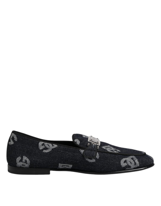 Dolce & Gabbana blå logoprydda loafers i bomull, finskor