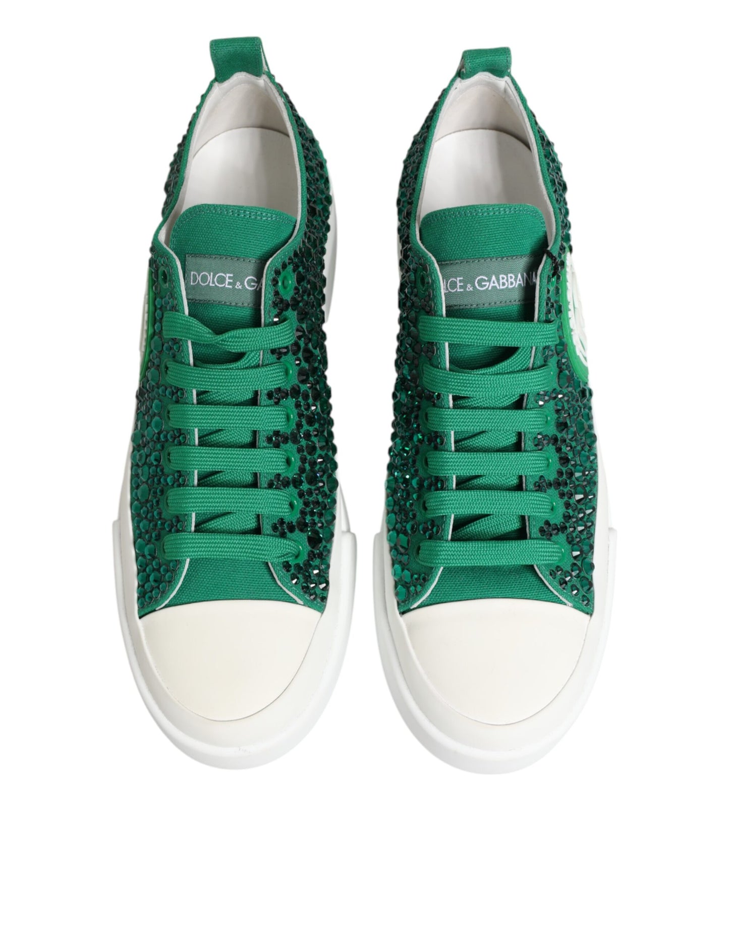 Dolce & Gabbana Green Portofino Crystal DG Logo Sneakers Shoes