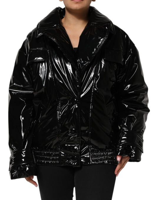 Dolce & Gabbana svart quiltad pufferjacka i polyester