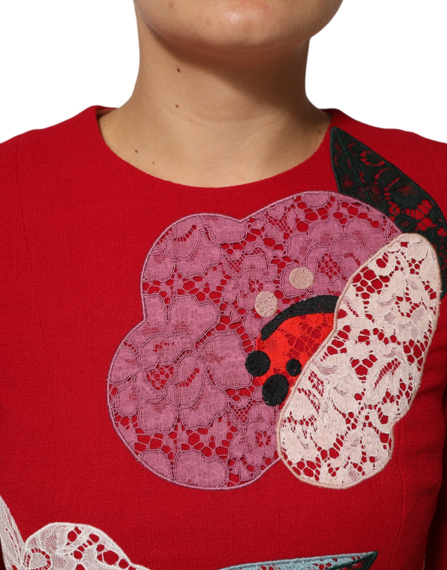 Dolce &amp; Gabbana Röd Spets Blommig Applikation A-linje Miniklänning