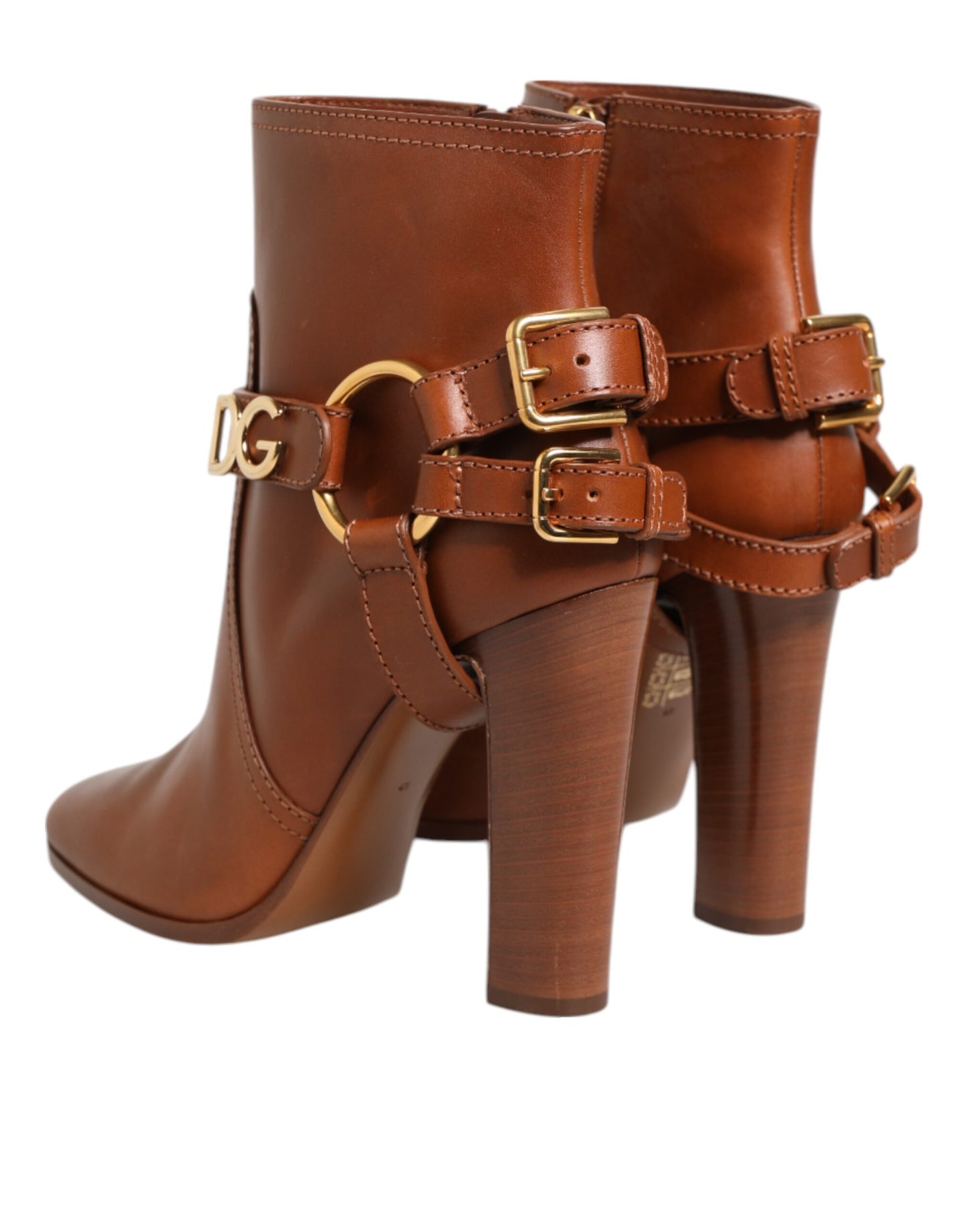 Dolce & Gabbana Brown Leather DG Logo Buckle Ankle Boots Shoes