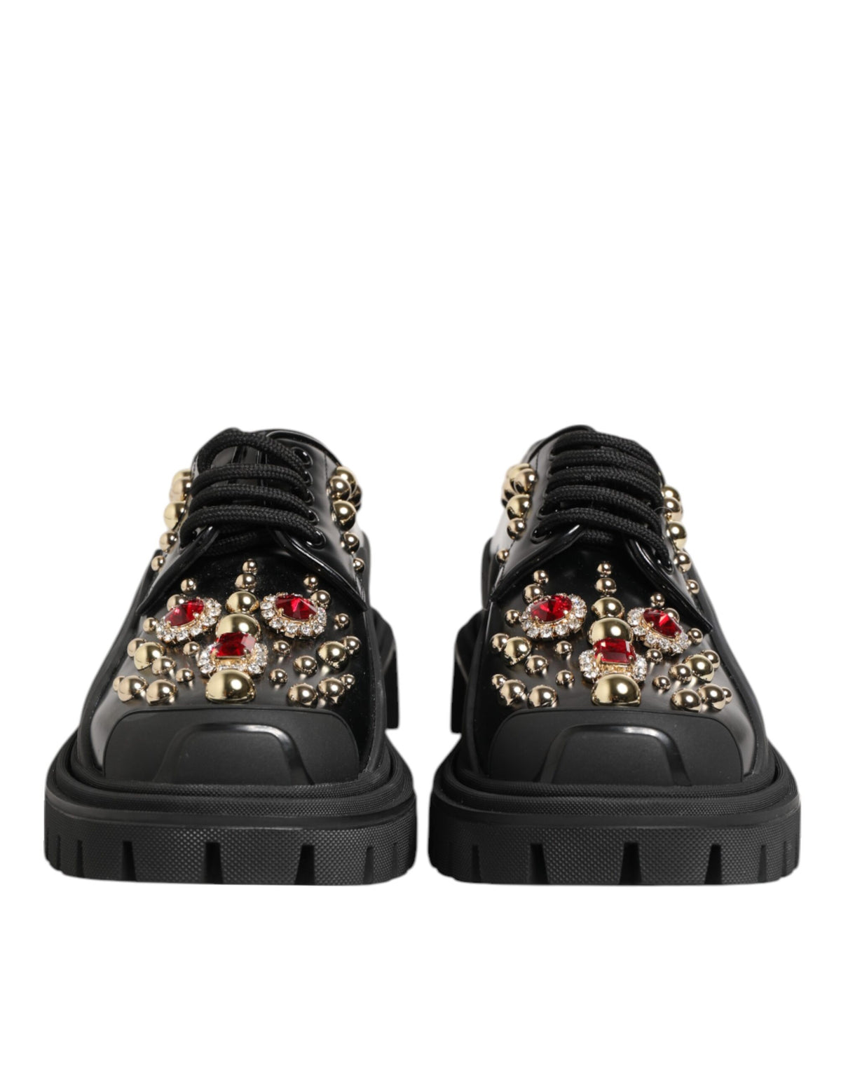 Dolce & Gabbana Black Leather Jeweled Crystals Derby Shoes