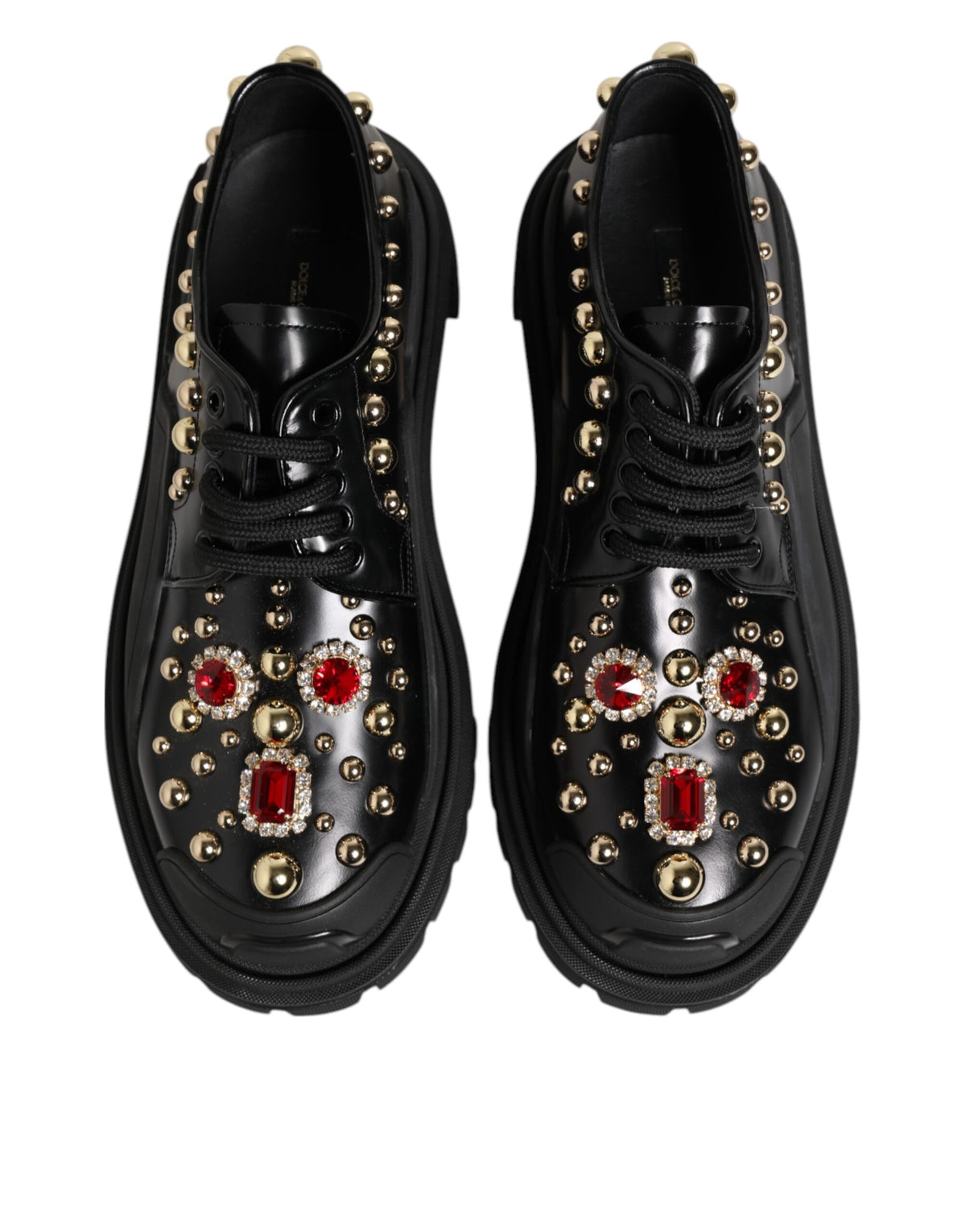 Dolce & Gabbana Black Leather Jeweled Crystals Derby Shoes