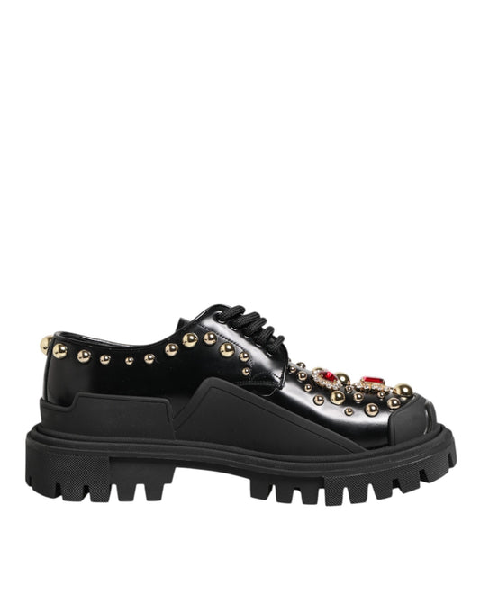 Dolce & Gabbana svarta derbyskor i läder med kristaller