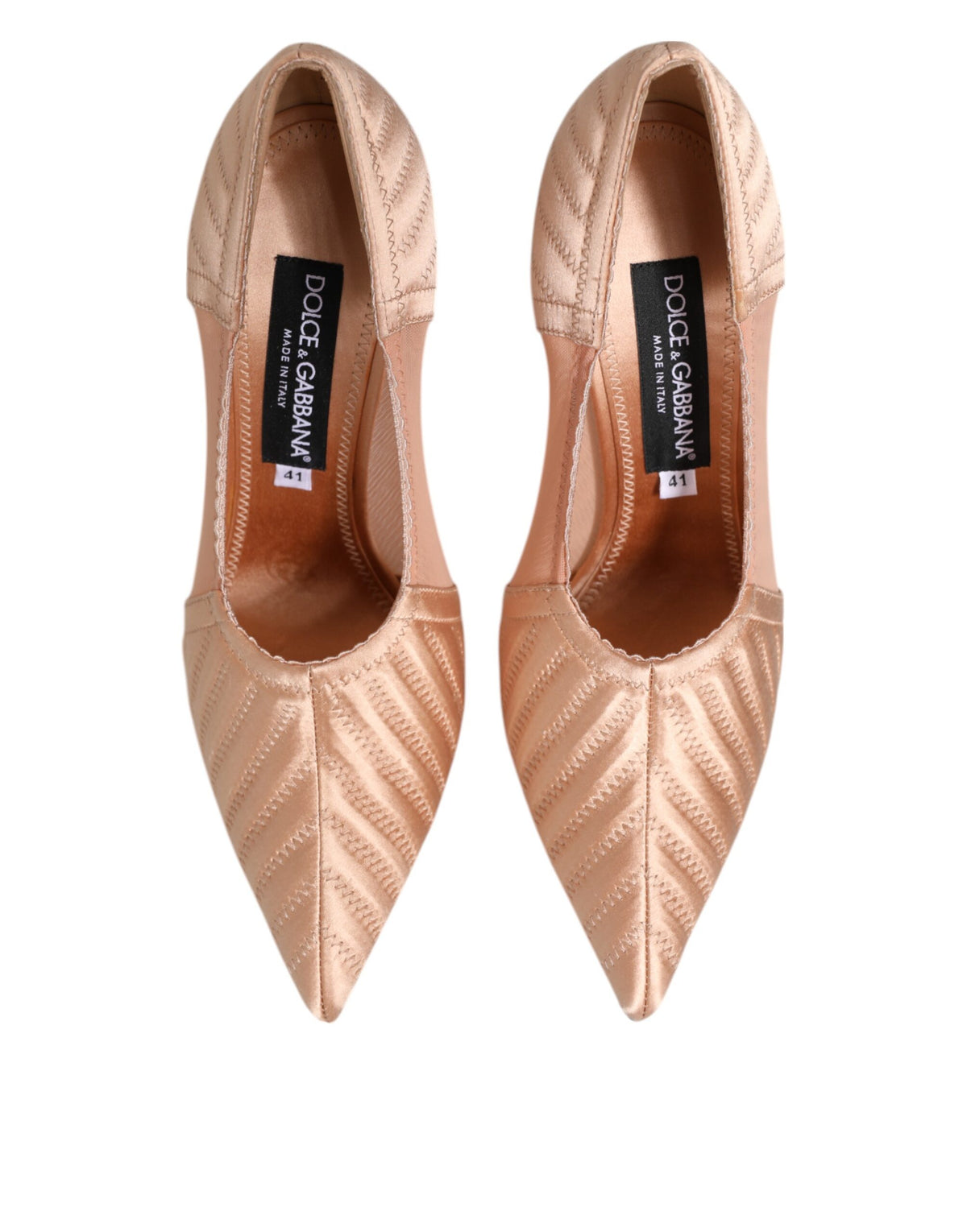 Dolce & Gabbana Cipria Nude Satin Mesh Stiletto Pumps Skor