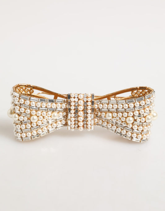 Dolce & Gabbana Gold Brass Glass Crystal Pearl-Effect Embellished Brooch