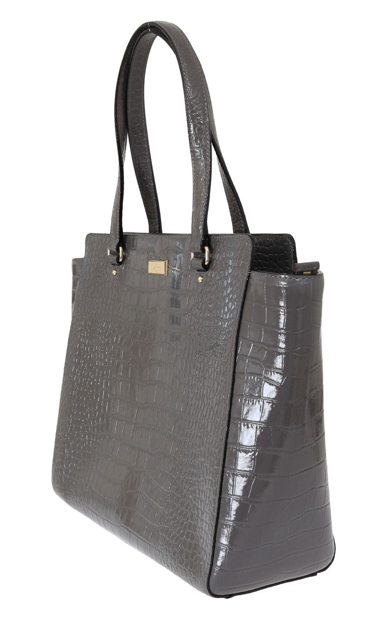 Kate Spade Grey Croc Embossed Leather Elissa Bristol Drive Tote Handbag Bag