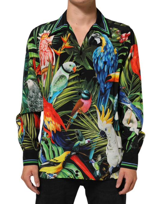 Dolce & Gabbana flerfärgad lounge-skjorta med papegojmönster