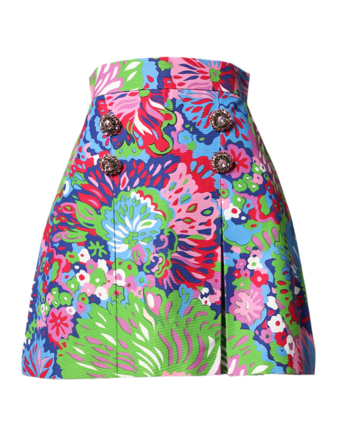 Dolce & Gabbana flerfärgade blommiga minishorts med hög midja och knappar